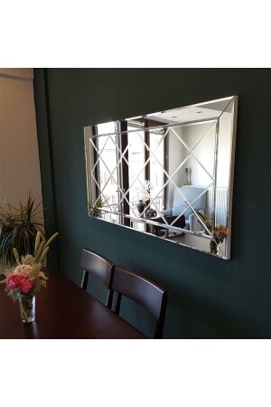 Dekoratif Baklava Desenli Bizoteli Salon Aynası Ofis Aynası Konsol Aynası 120cm X 60cm - 1