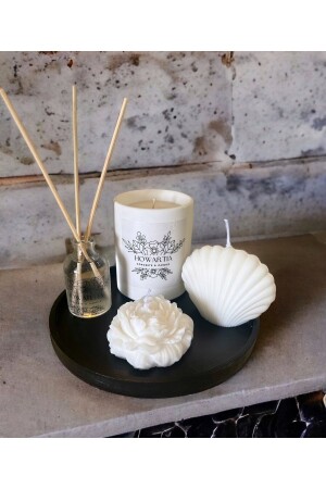 Dekoratif Beton Tepsi- %100 Organik Soya Wax Mum Seti- Cam Oda Kokusu almishset001 - howartia store