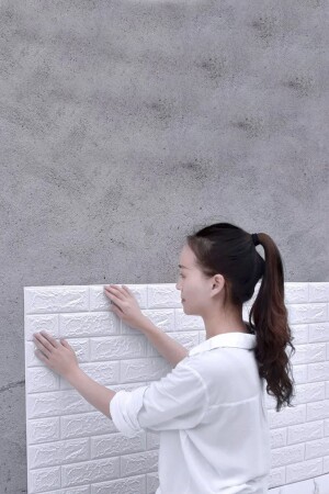 Dekoratif Beyaz Kendinden Yapışkanlı Esnek Köpük Duvar Kağıdı Paneli 3d Boyutlu Tuğla Desen - 6