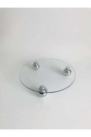 Dekoratif Cam Tepsi, Gümüş Top Ayaklı Tepsi, Takı Tabağı ACT0001-SH - Shura Homeware