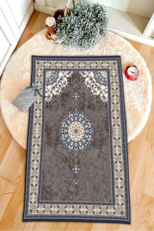 Dekoratif Dijital Baskılı Siyah Kaymaz Taban Seccade Namazlık 75x120 - Aymirahome