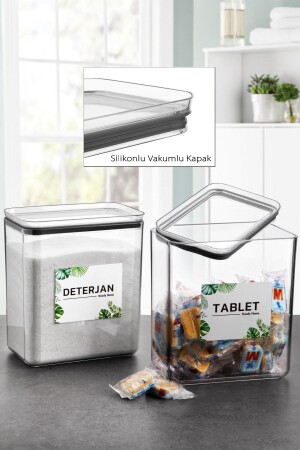 Dekoratif Dikdörtgen 2,6 Lt Vakum Kapaklı 2'li Set Tablet-deterjan Saklama Kutusu NDY-T157 - Nandy Home