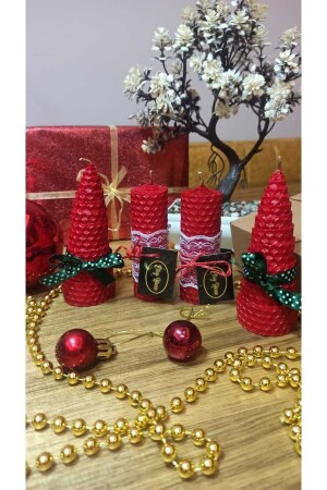 Dekoratif Doğal Petek Balmumu Mum Set Bal Mum Hediyelik Mum Yılbaşı Hediyesi A3 - elayhome