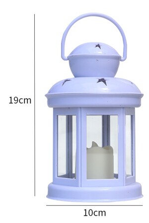 Dekoratif Fener Mumluk Bahçe Feneri Plastik Mum Tükenmez Pilli Mum Ve Askılı Stand Set Plastik Beyaz - 3