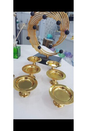 Dekoratif Gold Kaplama 6 Lı Makaronluk Mini Lokumluk Sunumluk Lüx FTH09468 - 6