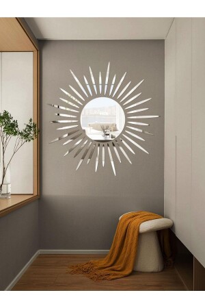 Dekoratif Güneş Dekoru Ayna Pleksi Gümüş Aynalı Duvar Dekoru - 1