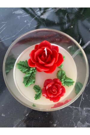 Dekoratif Hasır Tepsili Mum Seti, Cam Bardak Mum Kırmızı Kuru Çiçekli Vazo Kadınlar Günü Hediyesi pixibc01 - 4