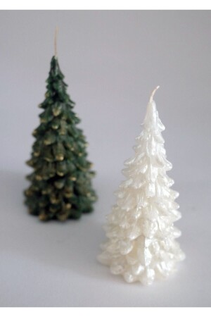 Dekoratif Hediyelik 2'li Çam Ağacı Mum Seti- Yeşil- Beyaz Kokulu Mum Yılbaşı Hediye Pine Tree Candle - 2