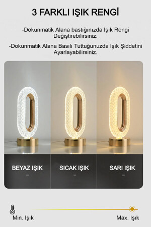 Dekoratif Kristal Şarjlı Yılbaşı Masa Lambası, Gold Led Abajur, Dokunmatik 3 Renk Modu KMT-13 - 5