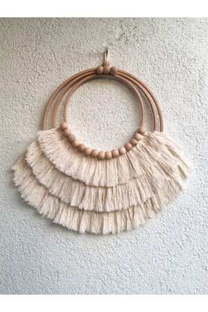 Dekoratif Makrome Boncuk Detaylı Duvar Süsü Duvar Dekorasyonu Markobon - WoodDa