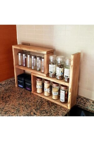 Dekoratif Masif Mutfak Tezgah Rafı Ahşap Baharatlık 6145 2libhrtlk - Picco Wood