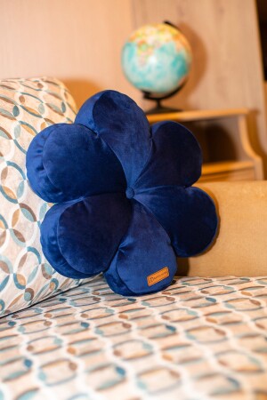 Dekoratif Parlament Mavi Kadife Çiçek Yastık Flower 42*42 Cm - Rayda Home