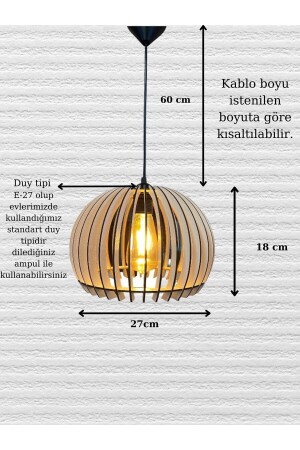 Dekoratif Rustik Ahşap Gelincik Küre Avize Beyaz AB1 - 3