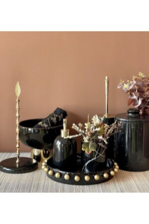 Dekoratif Siyah Mermer Altın Top Kabare Detaylı 7 Li Banyo Seti Takımı SIYAHTOPKABARE7 - MIARIK DESIGN & DEKORASYON