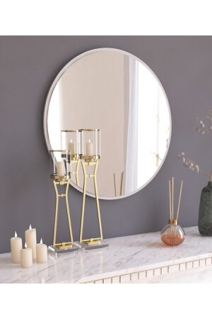 Dekoratif Yuvarlak Ayna Beyaz Antre Hol Koridor Duvar Salon Mutfak Banyo Ofis Aynası - 1