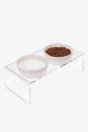 Dekorative 2-teilige Keramik-Plexiglas-Futter- und Wassernapfmatte für Katzen und Hunde - 1