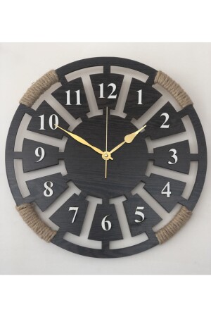 Dekorative 3D-Wanduhr aus Holz – mit Weidenschnur – Wenge-Farbe, 40 cm, Wenge mit Korbgeflecht - 1