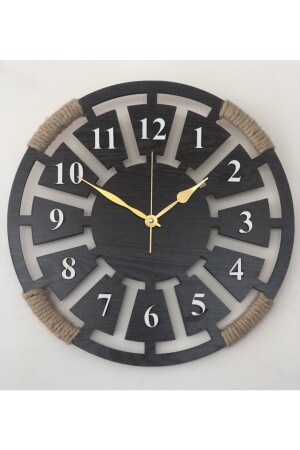 Dekorative 3D-Wanduhr aus Holz – mit Weidenschnur – Wenge-Farbe, 40 cm, Wenge mit Korbgeflecht - 3