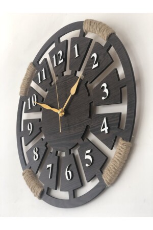 Dekorative 3D-Wanduhr aus Holz – mit Weidenschnur – Wenge-Farbe, 40 cm, Wenge mit Korbgeflecht - 4