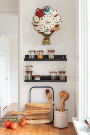 Dekorative bunte Küchenwanduhr aus Holz SKTX1002 - 3