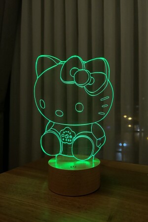 Dekorative Geschenk-LED-Tischlampe mit Holzsockel der Hello Kitty-Figur in 7 hellen Farben - 7