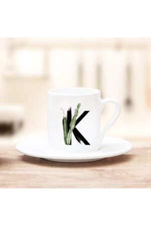 Dekorative Kaffeetasse im Blatt-Design mit K-Buchstabe geschrieben AZ-1512 - 2