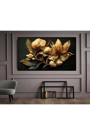 Dekorative Leinwand-Wandmalerei mit goldener Smaragdblume - 1