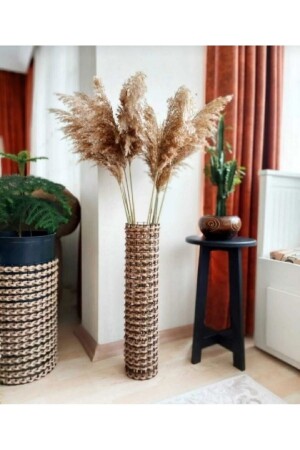 Dekorative Metalldrahtgeflecht-geflochtene, handgefertigte Pampas-Blumenvase, schmaler 60-cm-Organizer - 2