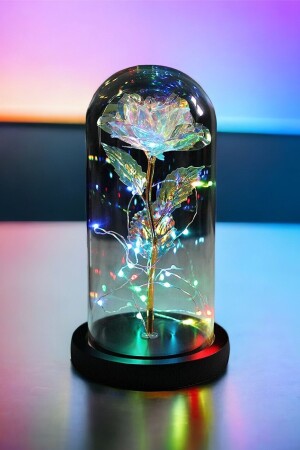 Dekorative RGB-Fee-LED-beleuchtete Fading Infinity Rose Bunte Galaxy-Lampe in einer Glasglocke - 6