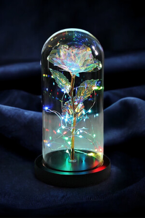 Dekorative RGB-Fee-LED-beleuchtete verblassende Unendlichkeitsrose- und Lotus-Kamelienblüten-Halskette in einer Glasglocke KCSGCF0311 - 7