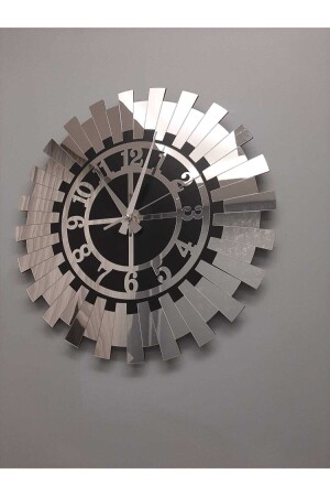 Dekorative silberne Sonnenwanduhr, moderne türkische Ziffern, verspiegeltes Plexiglas auf MDF, 50 x 50 cm, 3800240 - 1