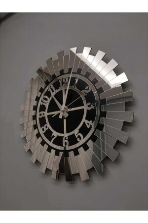 Dekorative silberne Sonnenwanduhr, moderne türkische Ziffern, verspiegeltes Plexiglas auf MDF, 50 x 50 cm, 3800240 - 4