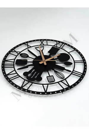 Dekorative stille schwarze Metallwanduhr Küche (FOK UND LÖFFEL) mit Motiv 60x60cm MCS-1154 - 4