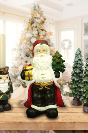 Dekorative Weihnachtsmann-Skulpturfigur mit Geschenk (27 x 18 cm) Decorative_Santa_Claus_Sculpture_Tinubin - 1