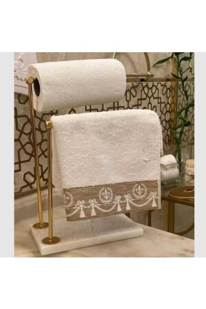 Dekorativer Handtuchhalter aus natürlichem Marmor, Badezimmer-Organizer, Gold 2022–04 - 2