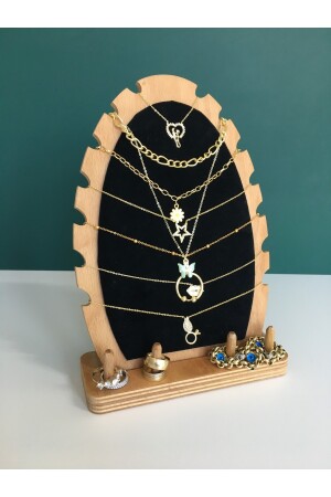 Dekorativer ovaler Schmuck-Organizer aus Holz, Ständer für Halskette, Armband, Ring, Zubehör-Organizer TYC00513479104 - 1