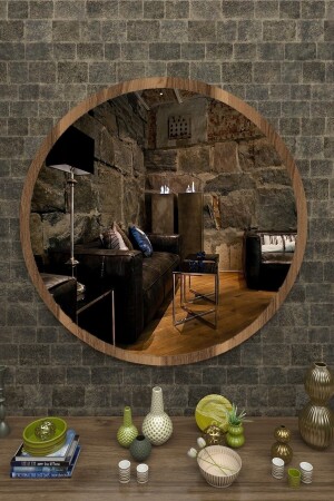 Dekorativer runder Spiegel aus Walnussholz für Eingangshalle, Flur, Wand, Wohnzimmer, Küche, Badezimmer, WC, Büro, 45 cm, Rose, 45 cm, Walnuss - 3