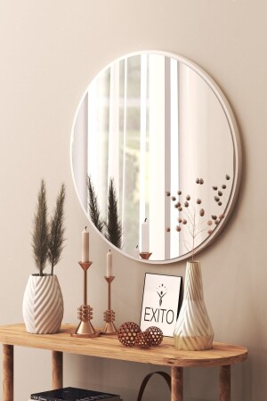 Dekorativer runder Spiegel Weiß 60 cm Eingangshalle WC weiß 60 cm - 2
