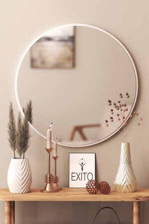 Dekorativer runder Spiegel Weiß 60 cm Eingangshalle WC weiß 60 cm - 3