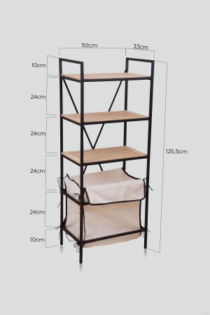 Dekorativer Wäschekorb aus Metall und Holz mit 5 Ablagen, Badezimmer-Organizer, Handtuchhalter, Seifenhalter, Mehrzweckregal MDS5SMRF006 - 3