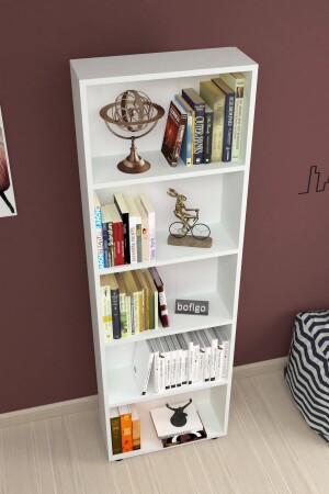 Dekoratives Bücherregal mit 5 Regalen, modernes Bücherregal, weiß, Bfg-5Raf-Ktp - 4