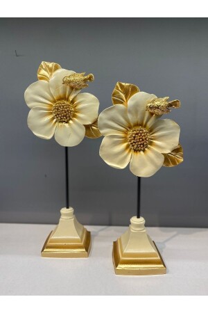 Dekoratives Polyester-Doppelblumen-Accessoire in Creme-Gold - 1