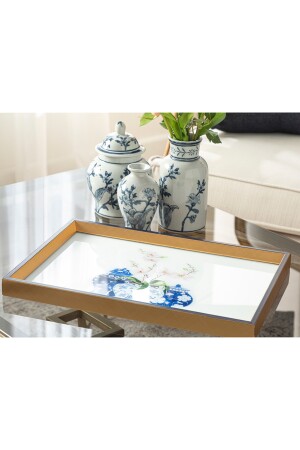 Dekoratives Tablett aus Glas Bleu Blanc 31x46 cm Gold 10032292 - 3