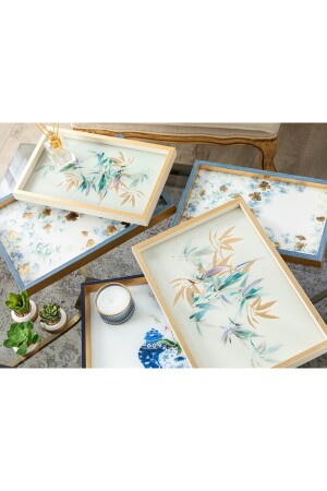 Dekoratives Tablett aus Glas Bleu Blanc 31x46 cm Gold 10032292 - 5
