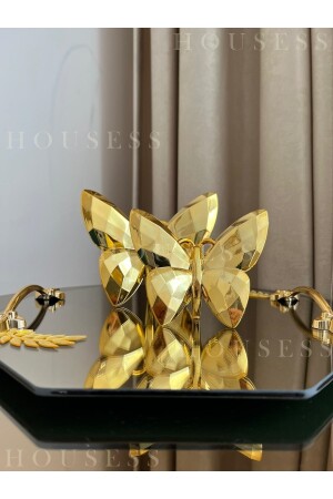 Dekoratives Tablett mit verspiegelten Blättern und 2-teiligem goldenen Schmetterling HSS-YPRK01 - 4