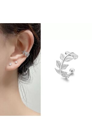 Deliksiz Sıkıştırma Fake Kıkırdak Ear Cuff Küpe Piercing Gümüş Rengi - 1