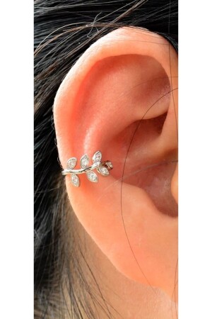 Deliksiz Sıkıştırma Fake Kıkırdak Ear Cuff Küpe Piercing Gümüş Rengi - 3