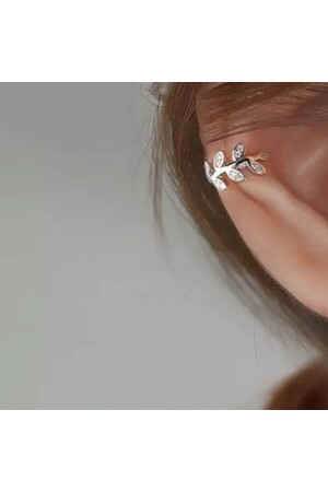 Deliksiz Sıkıştırma Fake Kıkırdak Ear Cuff Küpe Piercing Gümüş Rengi - 5