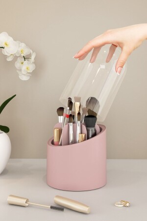 Deluxe Make-up-Pinsel- und Kosmetik-Organizer, hygienischer Organizer mit transparentem Deckel, Deluxe-Roségold - 2