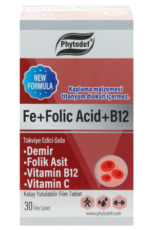 Demir + Folik Asit + Vitamin B12 + Vitamin C - 30 Tablet PHYTDFCLLGNTBLT-59 - 3